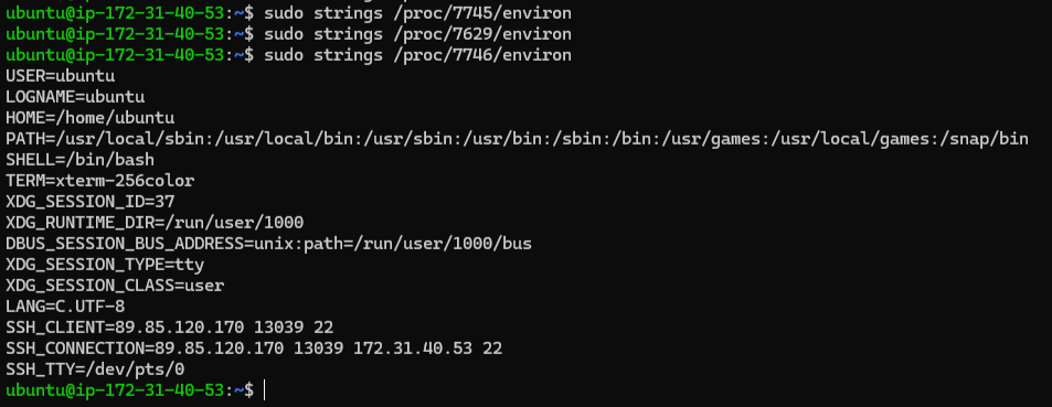 SSH strace proc environ