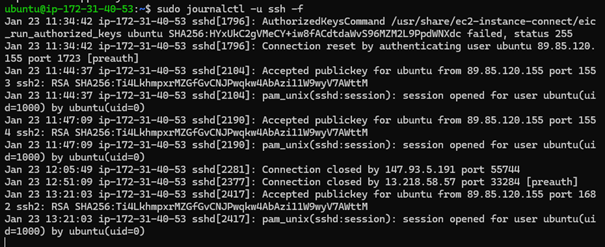 journalctl sshd logs